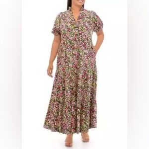 Crown & Ivy Cottagecore Grannycore Pansy Floral Ruffle Cotton Pocket Maxi Dress